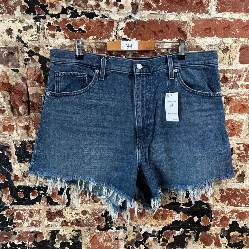 Levi's High Waist Mom Cut Off Denim Blue Jean Shorts Womens 34 NEW